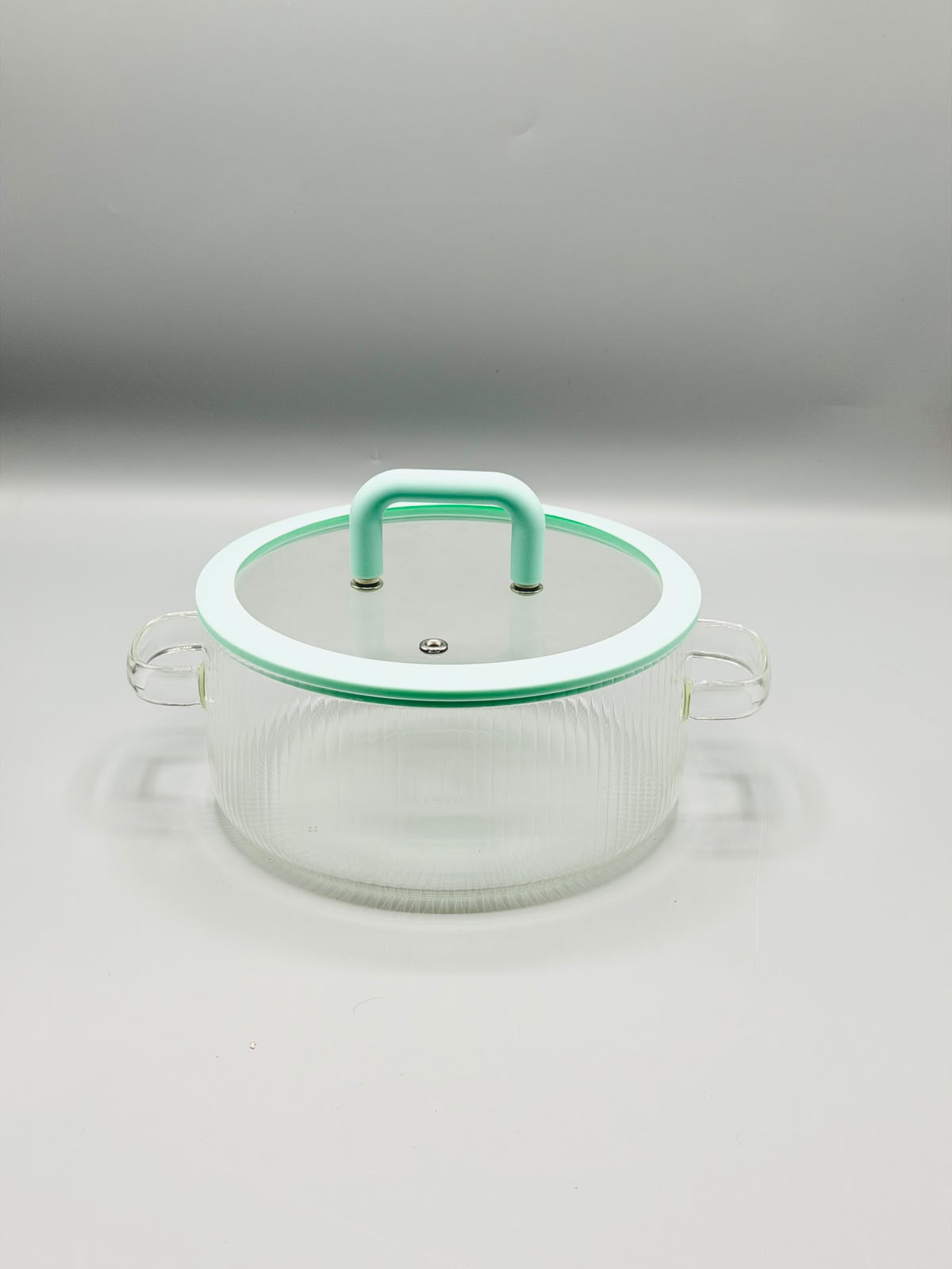 Mint Ribbed Glass Pot