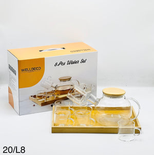 Kehwa Glass Set 8 Pcs with wooden tray, clear glass