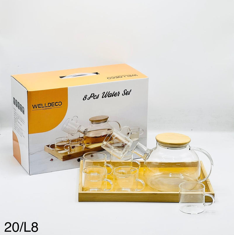 Kehwa Glass Set 8 Pcs with wooden tray, clear glass