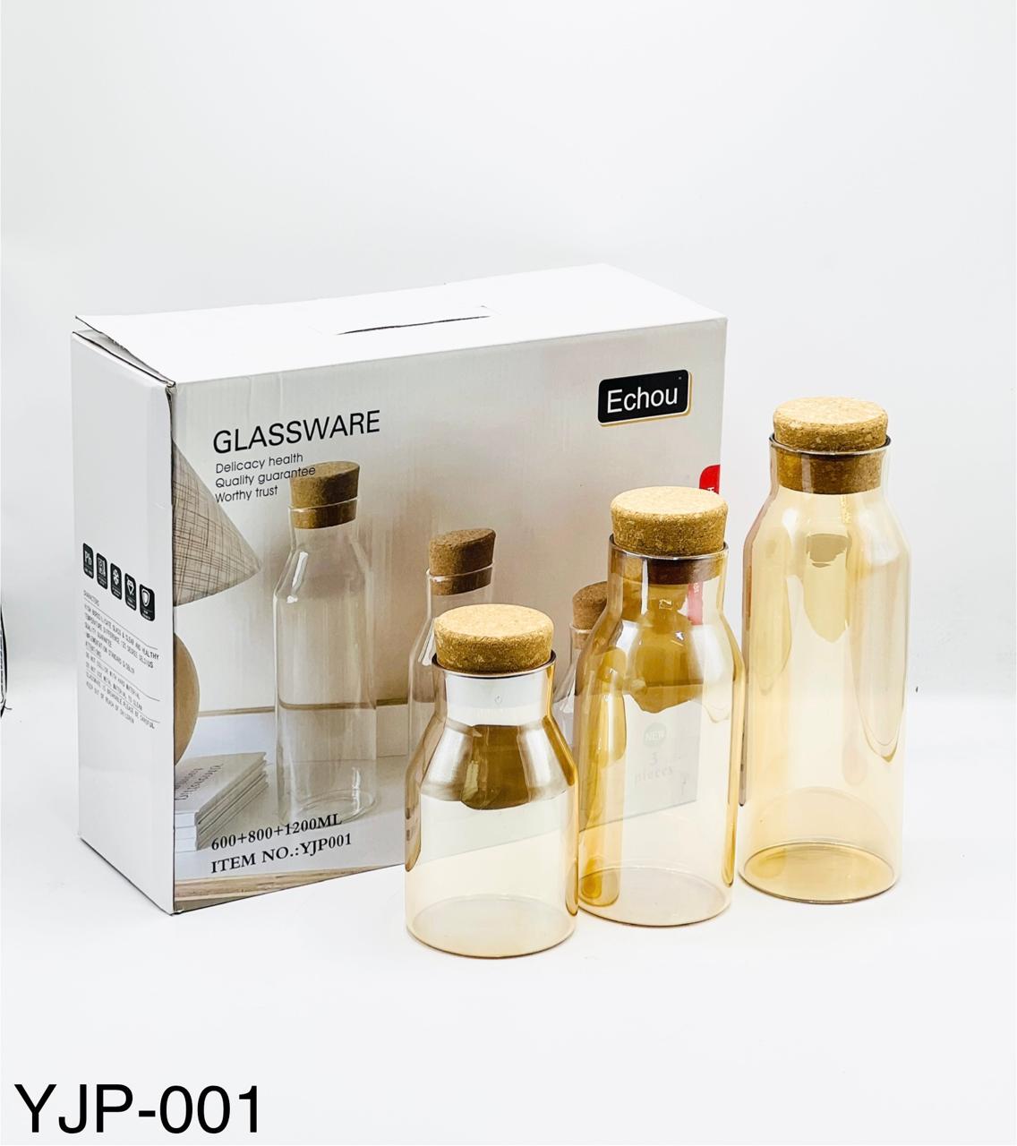 Golden Cork Glass Jar Set 3 Pcs, glass jars with cork lids