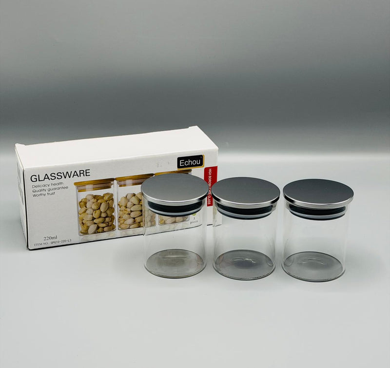 Mini Glass Jar Set with Steel Lid, 3 x 220ml glass jars