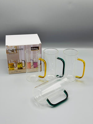 Colour Glass Mug Set 4 Pcs, 380ml mixed colour glass mugs