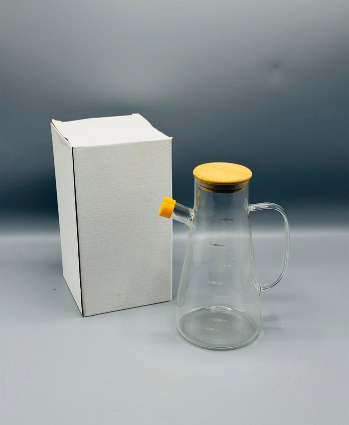 Bamboo Lid Glass Oil Dispenser, 900ml clear glass bottle