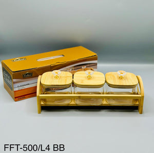 Square Glass Jar Set with Wooden Tray, 500ml, view 2