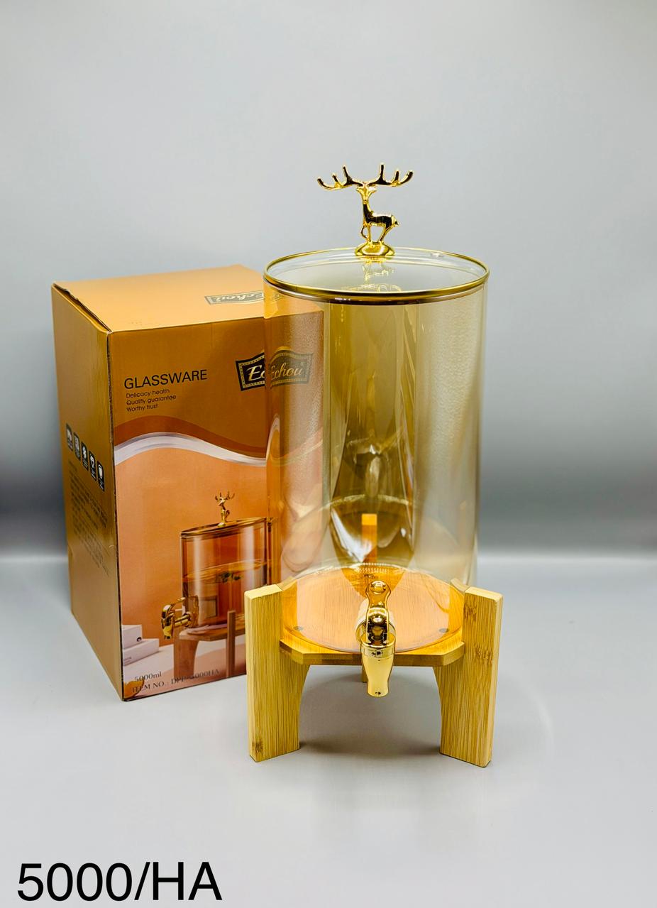 Golden deer glass dispenser 5000ml gold