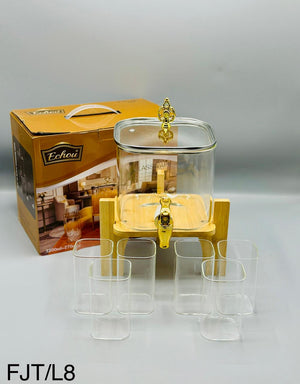 3200ml glass dispenser set with wooden stand grey