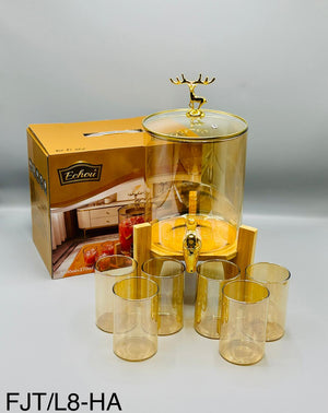 3600ml glass dispenser set with wooden stand gold