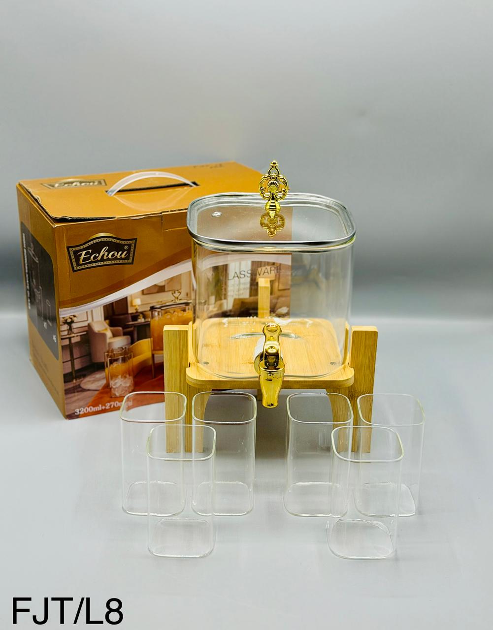 3200ml glass dispenser set with wooden stand grey