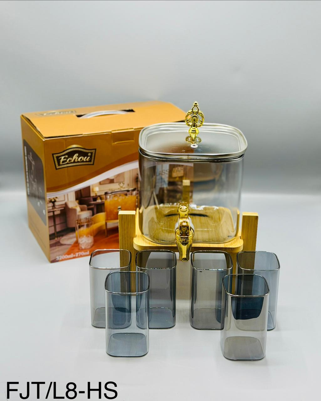 3200ml glass dispenser set with wooden stand clear