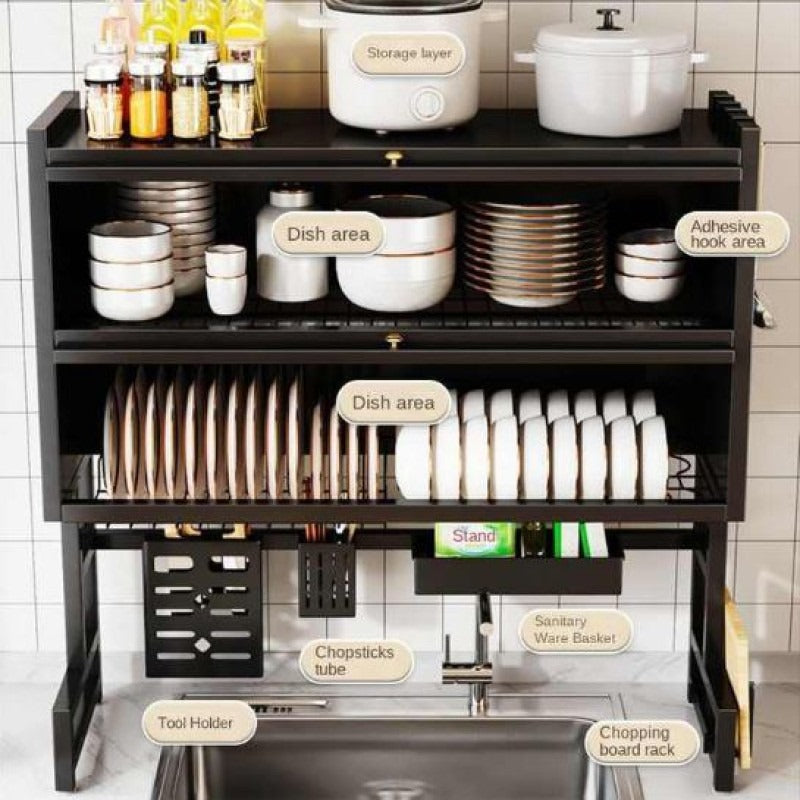 Double Cabin Over Sink Dish Drying & Organizer Rack – Heavy Duty Steel