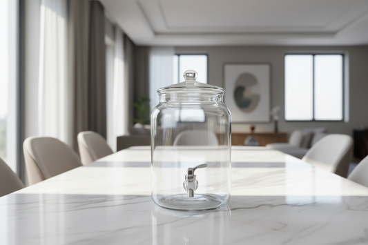 Echou GoldenDeer Glass Dispenser Set with Wooden Stand & 6 Sippers