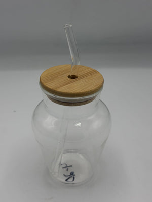 Glass Sipper Jar with Bamboo Lid & Glass Straw