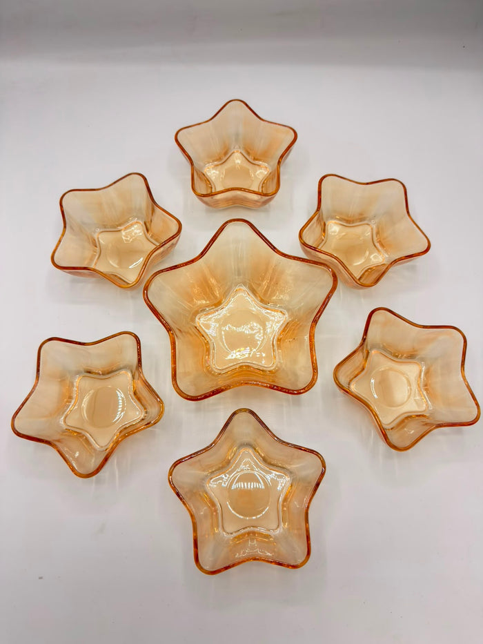 Amber Glass Dessert Bowls (8-5) – 7-Piece Star-Shaped Fruit & Ice Cream Dishes