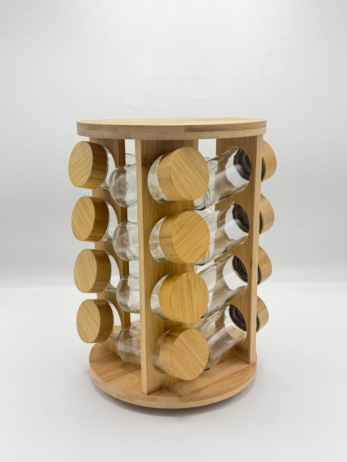Wooden Spice Rack Set – Kitchen Organizer with Glass Jars
