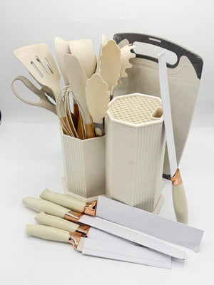 Knife Set with Silicone Utensil 19 Pcs Set – Complete Kitchen Knife & Tool Kit