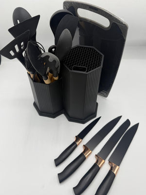 Knife Set with Silicone Utensil 19 Pcs Set – Complete Kitchen Knife & Tool Kit