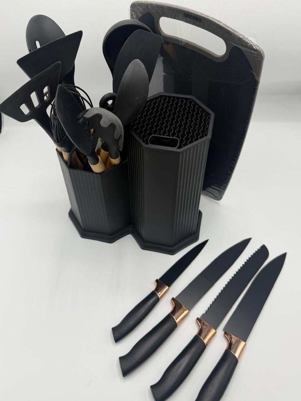 Knife Set with Silicone Utensil 19 Pcs Set – Complete Kitchen Knife & Tool Kit