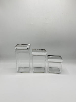 Glass Storage Canister Set (8-1) – 3-Piece Airtight Square Jars with Gold Metallic Lids