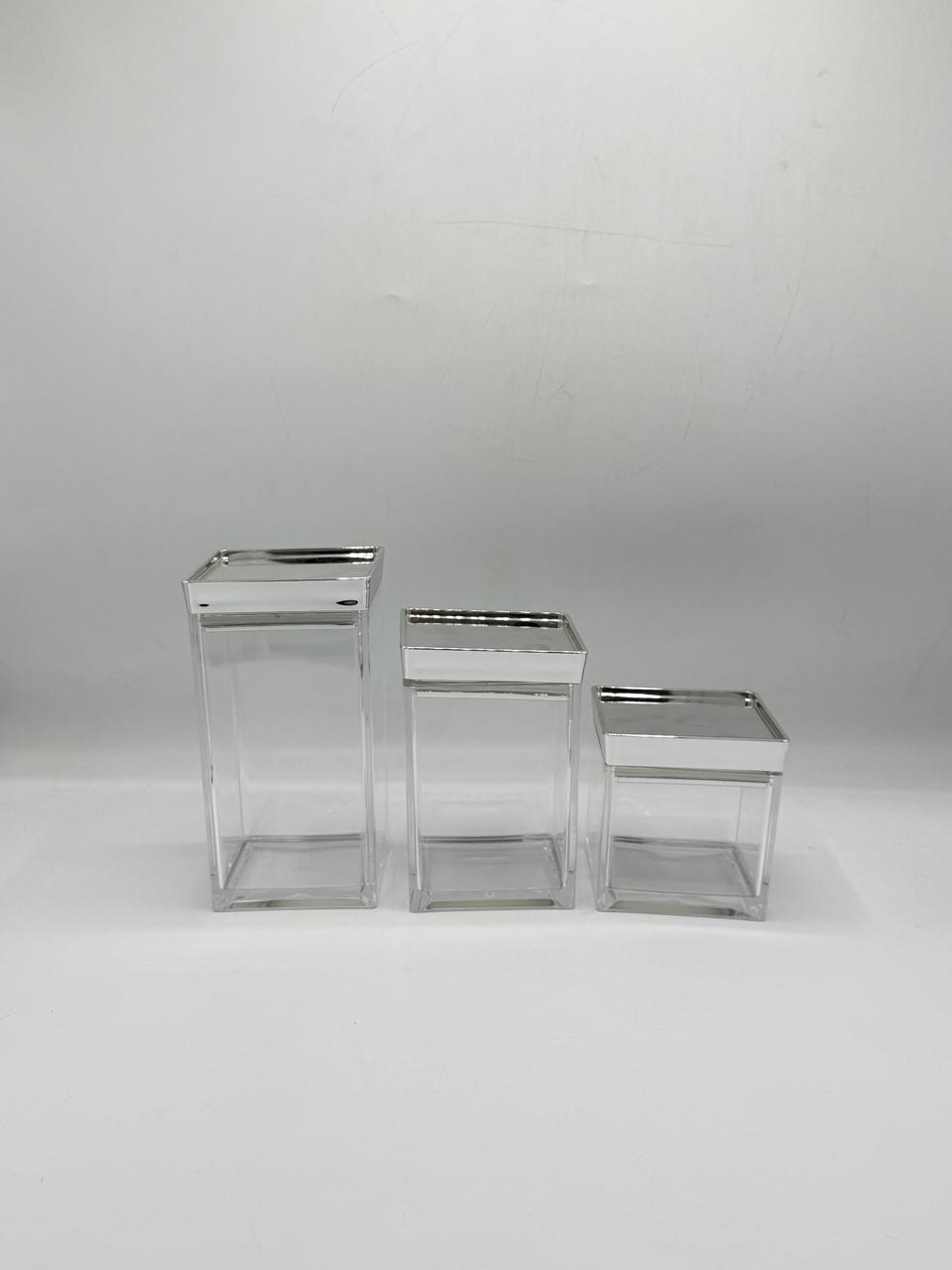 Glass Storage Canister Set (8-1) – 3-Piece Airtight Square Jars with Gold Metallic Lids