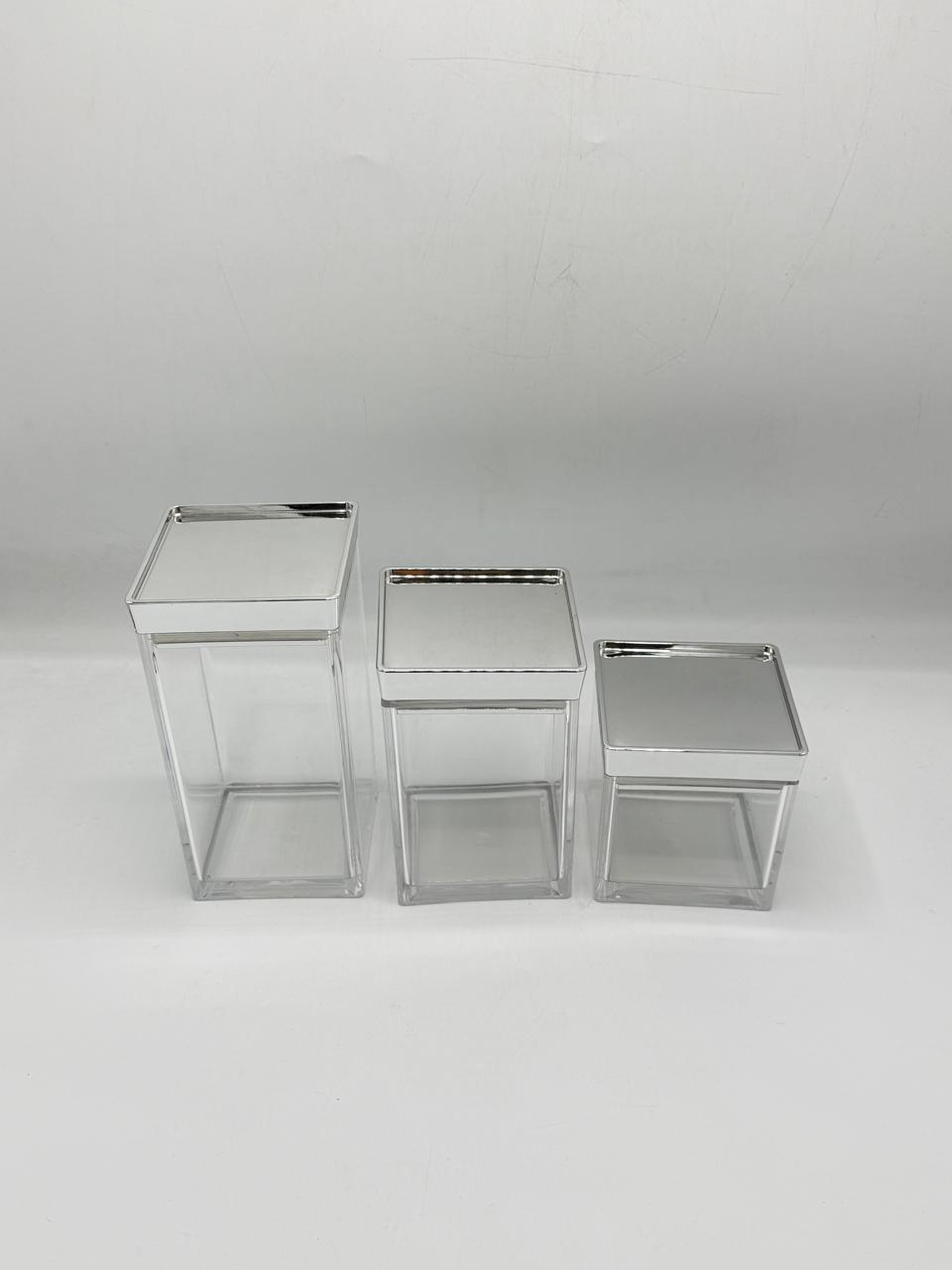 Glass Storage Canister Set (8-1) – 3-Piece Airtight Square Jars with Gold Metallic Lids