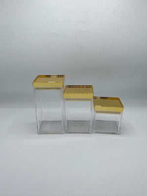 Glass Storage Canister Set (8-1) – 3-Piece Airtight Square Jars with Gold Metallic Lids
