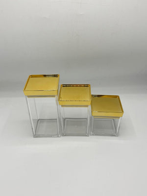 Glass Storage Canister Set (8-1) – 3-Piece Airtight Square Jars with Gold Metallic Lids