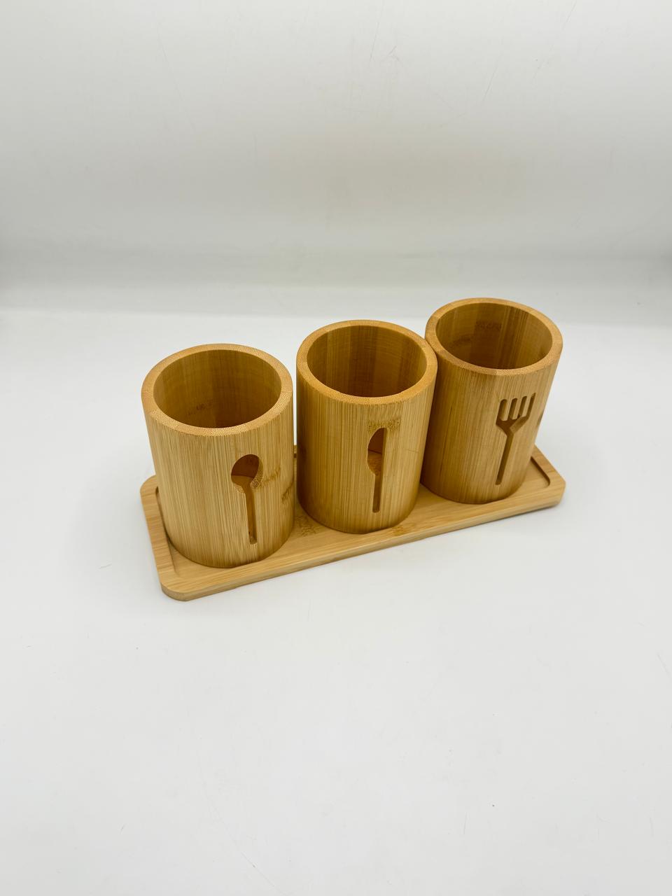 Bamboo cutlery holder set