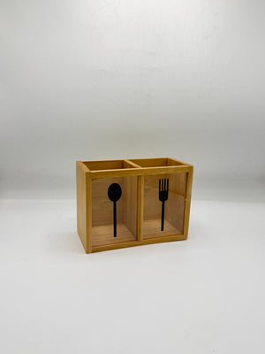 Bamboo & Acrylic 2-Compartment Cutlery Box (7-19)