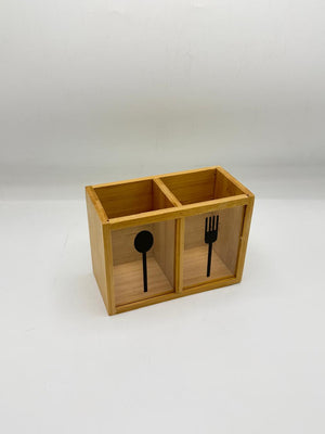 Bamboo & Acrylic 2-Compartment Cutlery Box (7-19)