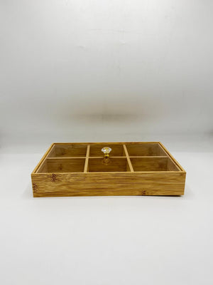 Bamboo Organizer Tray Large - 6 Compartment Storage Box