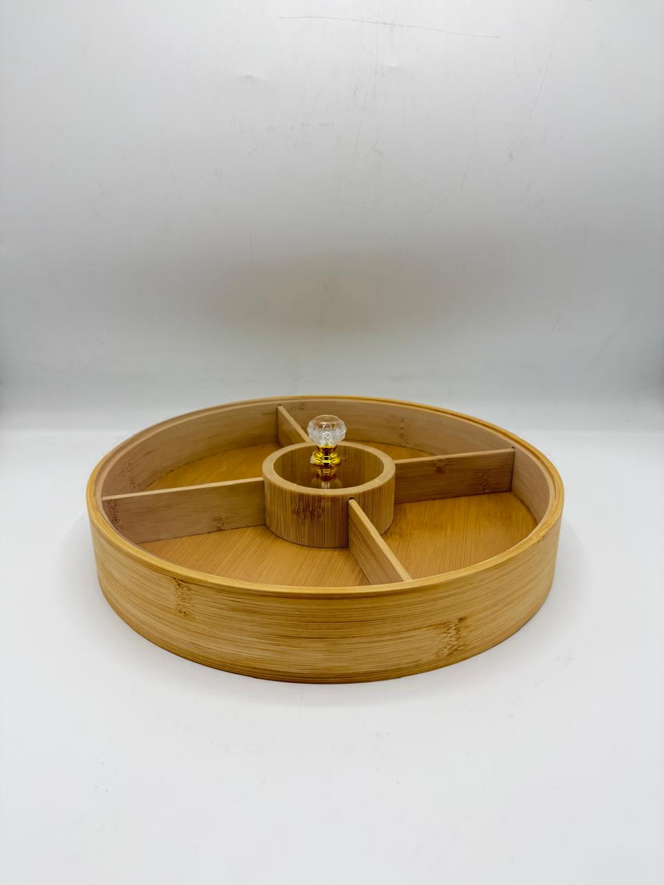 Bamboo 5-Compartment Round Candy Box with Transparent Lid (7-21) – Eco-Friendly Snack & Dry Fruit Serving Organizer