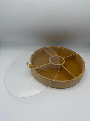 Bamboo 5-Compartment Round Candy Box with Transparent Lid (7-21) – Eco-Friendly Snack & Dry Fruit Serving Organizer