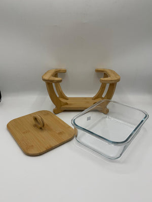 Bamboo & Glass Rectangular Salad Bowl with Lid (7-30)