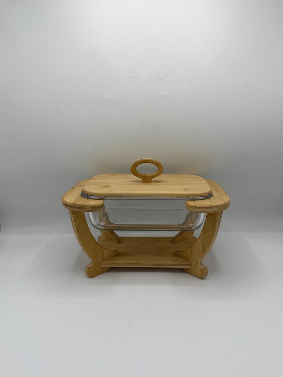 Bamboo & Glass Rectangular Salad Bowl with Lid (7-30)