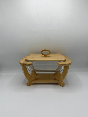Bamboo & Glass Rectangular Salad Bowl with Lid (7-30)
