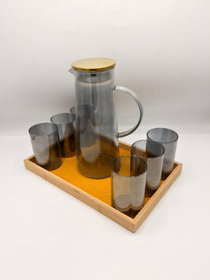 8 Pcs Water Set with Bamboo Tray