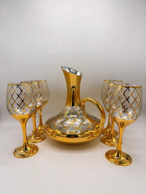 6 Wine Goblets with Diamond Pattern 52/L7