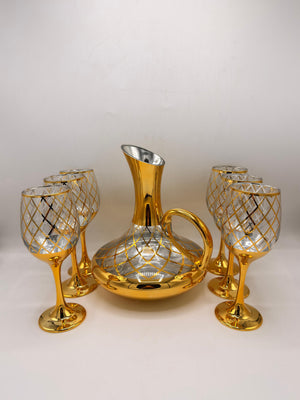 6 Wine Goblets with Diamond Pattern 52/L7