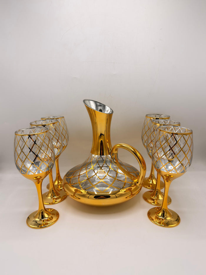 6 Wine Goblets with Diamond Pattern 52/L7