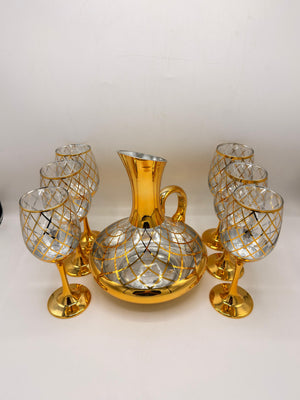 6 Wine Goblets with Diamond Pattern 52/L7
