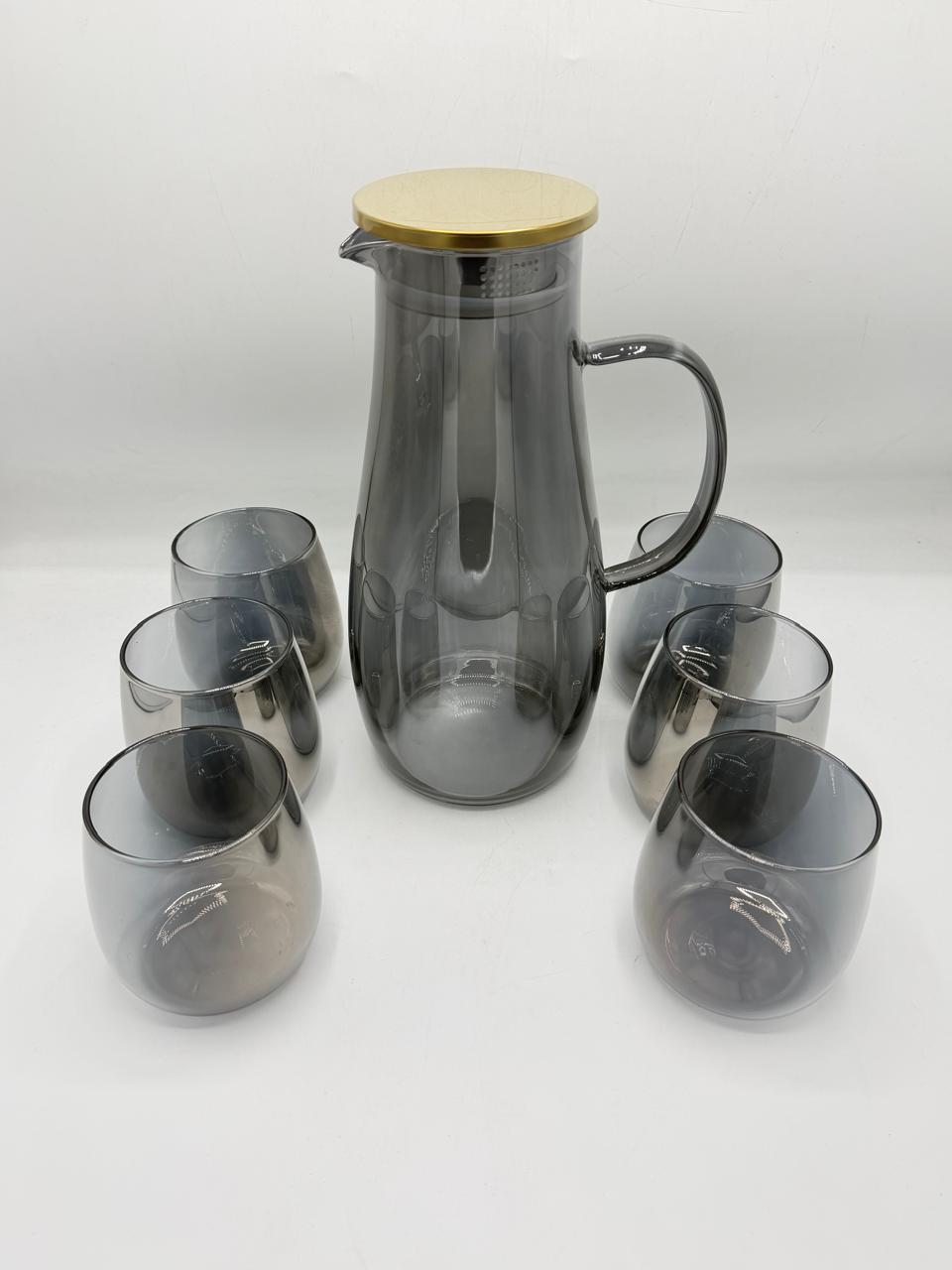Glass jug and glasses set bamboo lid