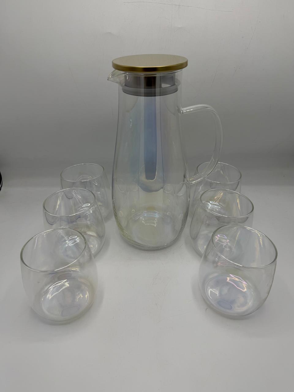 Glass jug and glasses set bamboo lid