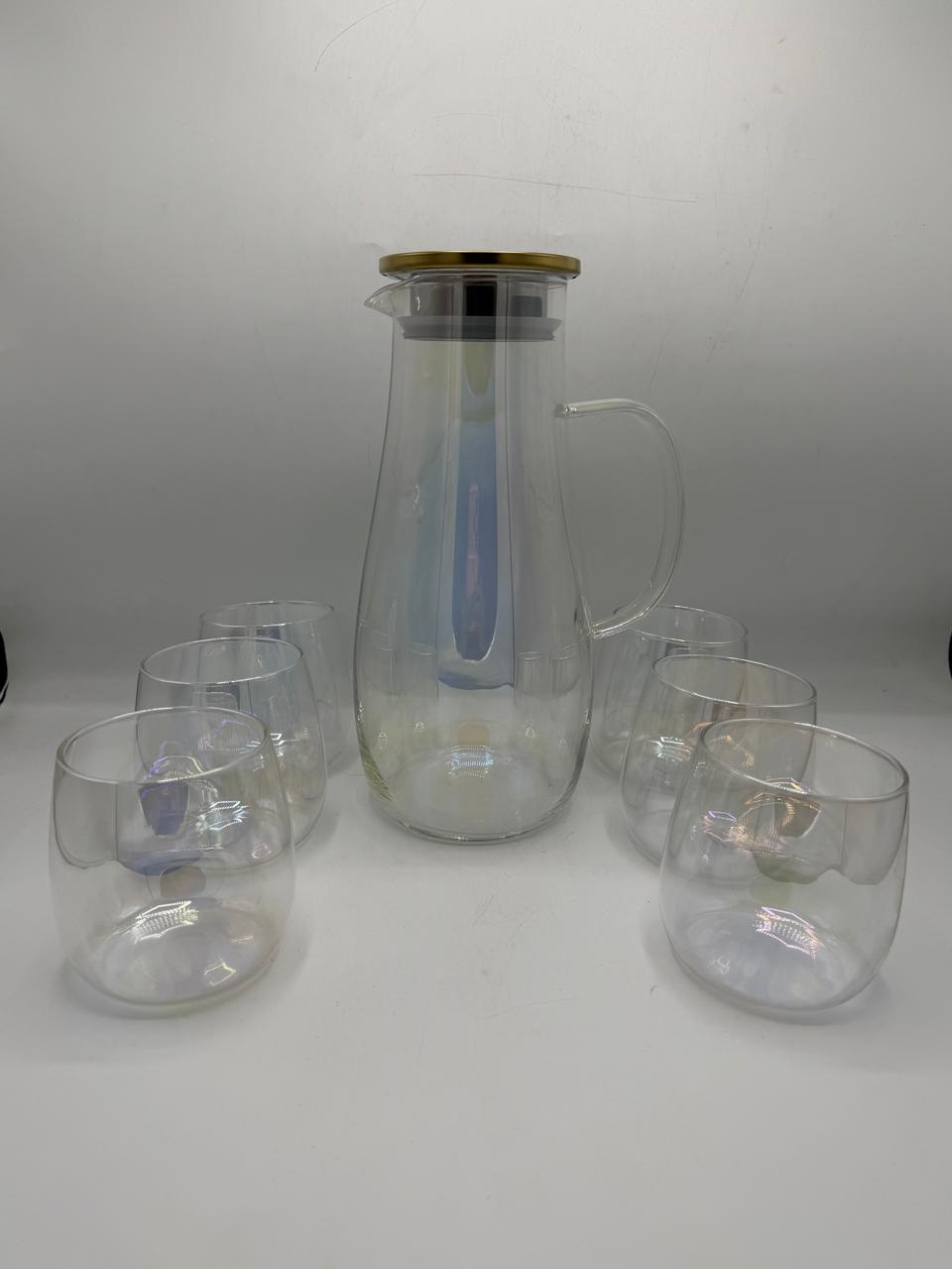 Glass jug and glasses set bamboo lid
