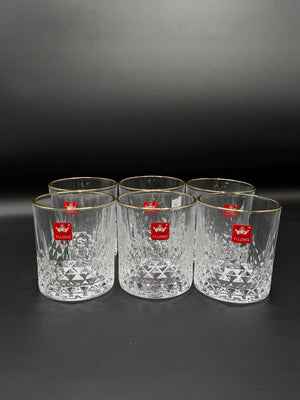 Round Diamond Cut Gold Rim Glass Tumbler Set – 6 Piece (72-3)