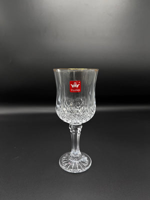 Diamond Cut Gold Rim Wine Goblet Set – 6 Piece Stemmed Glasses (72-10)