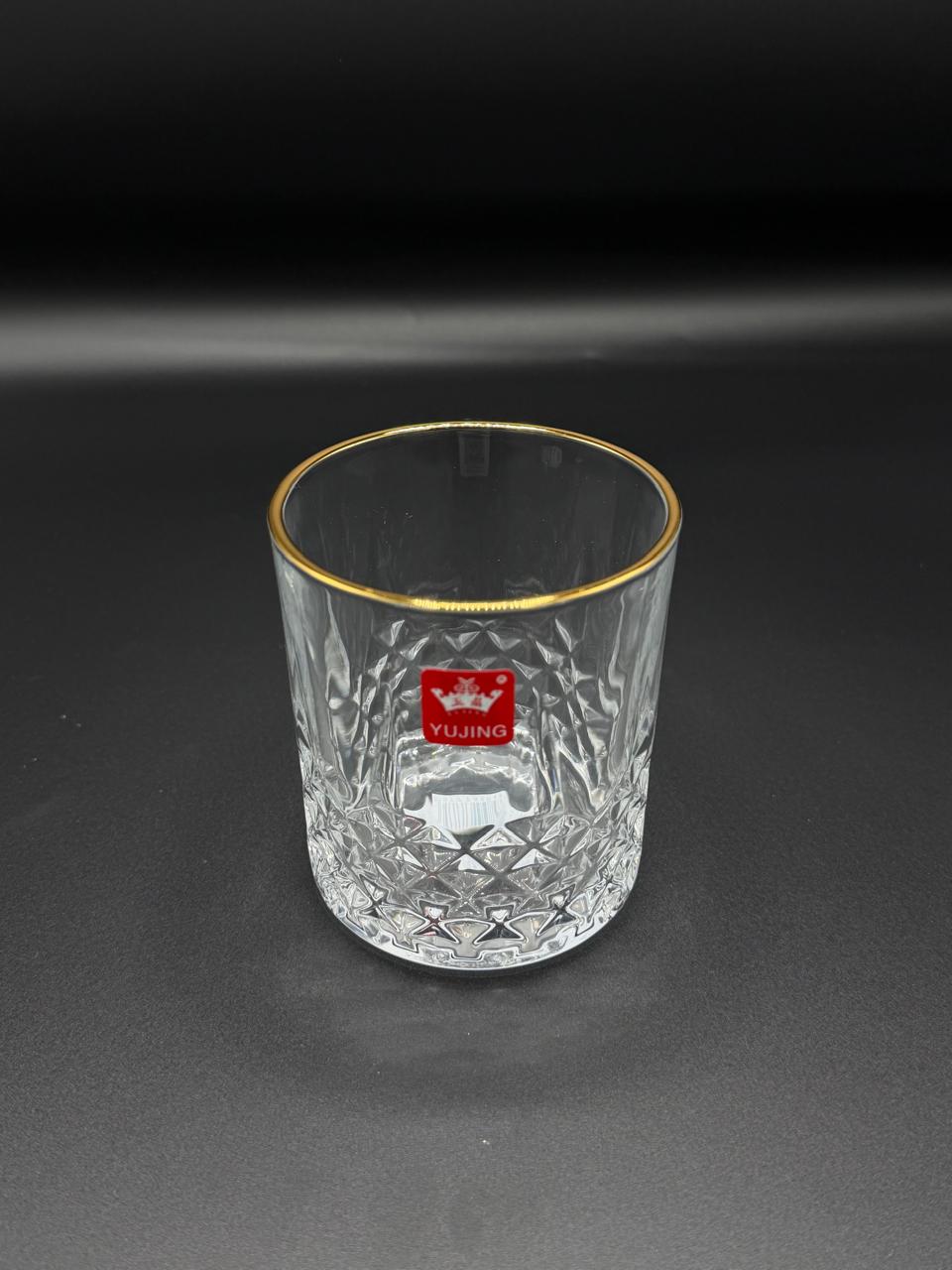 Round Diamond Cut Gold Rim Glass Tumbler Set – 6 Piece (72-3)