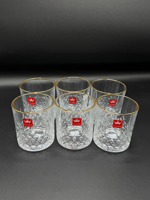 Round Diamond Cut Gold Rim Glass Tumbler Set – 6 Piece (72-3)