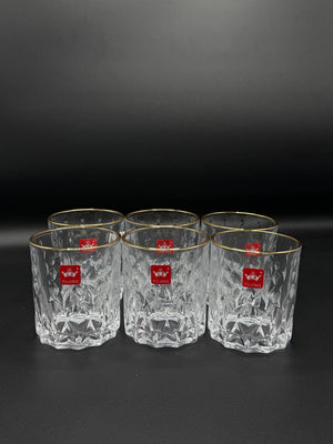Round Diamond Cut Gold Rim Glass Tumbler Set – 6 Piece (72-5)