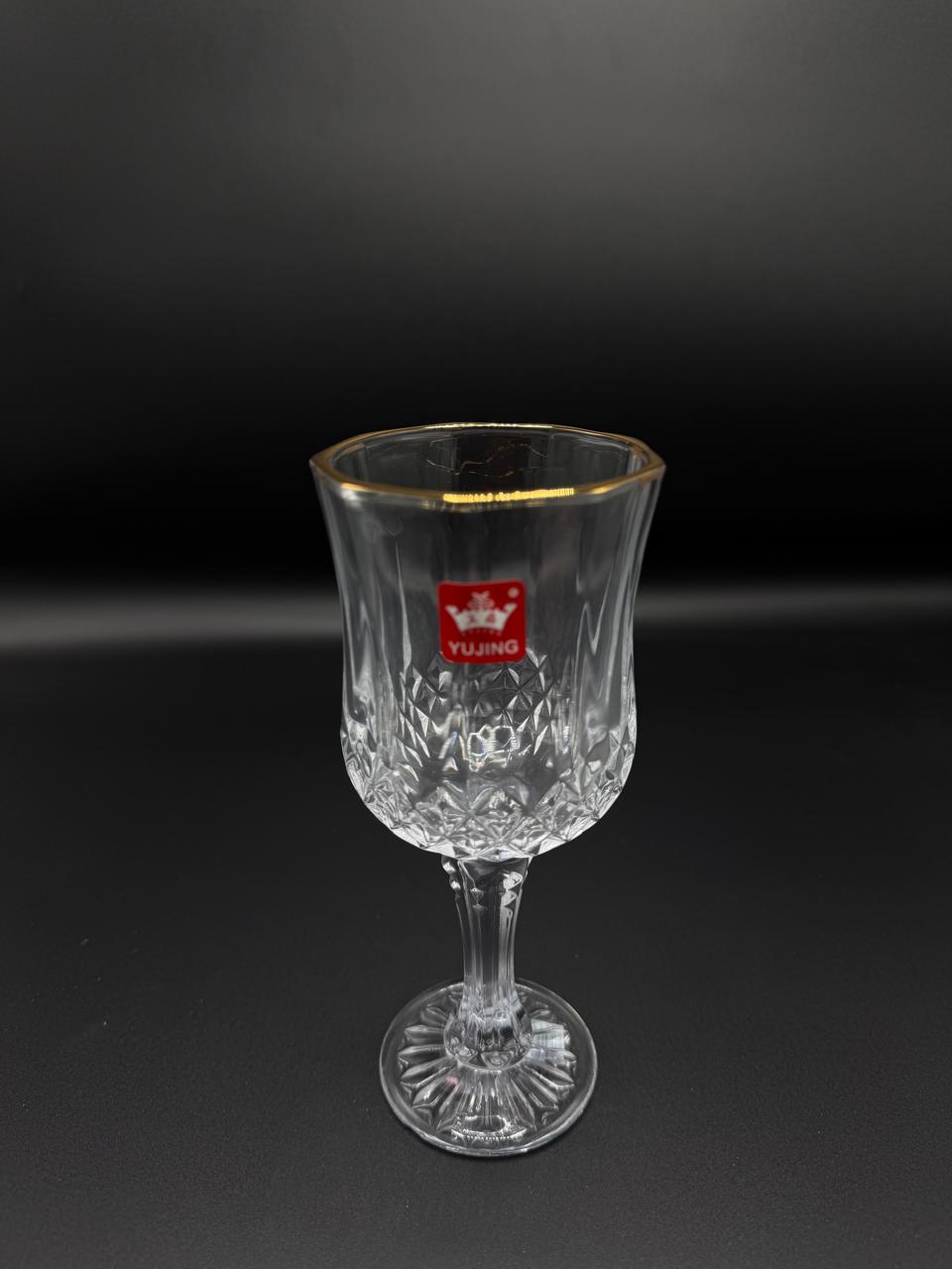 Diamond Cut Gold Rim Wine Goblet Set – 6 Piece Stemmed Glasses (72-10)