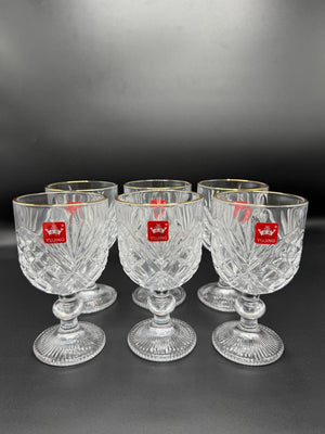Diamond Cut Gold Rim Wine Goblet Set – 6 Piece Stemmed Glasses (72-12)